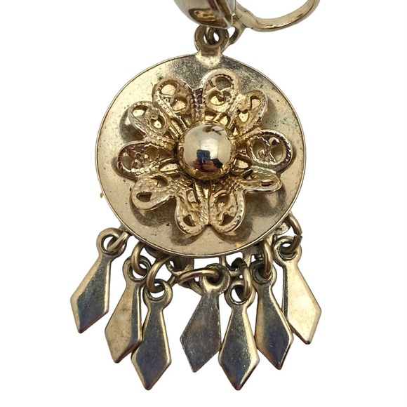 Vintage Floral Filigree Dangle Screw-Back Earrings Gold-Tone - Picture 2 of 9